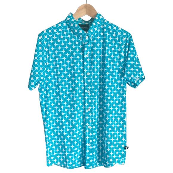 Andrew Christian Viceroy Modern Stretch Muscle Shirt Medium Aqua White - Picture 2 of 7